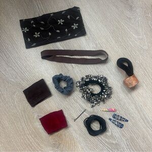 Hair Accessory Bundle - Hair Ties, Head Bands, Black Hair Ties, Clips